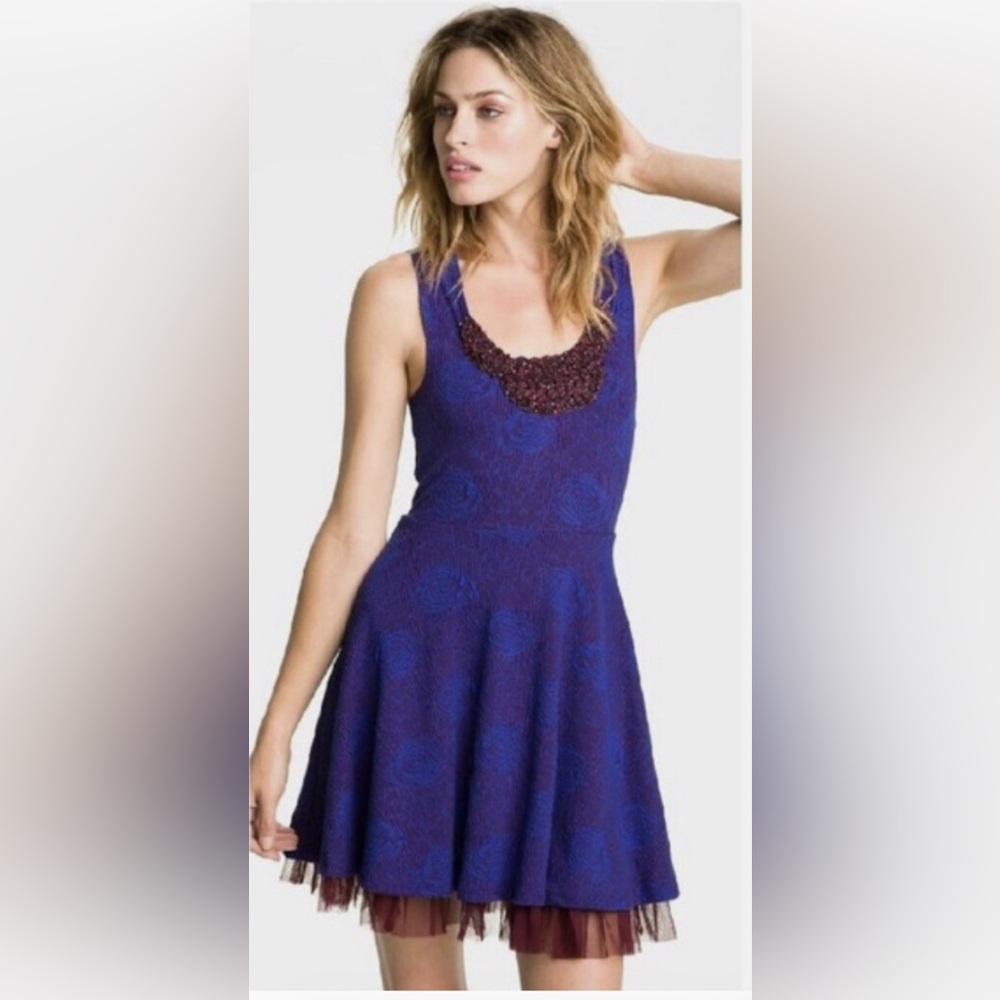 Free People Electric Blue and wine Sleeveless Dress